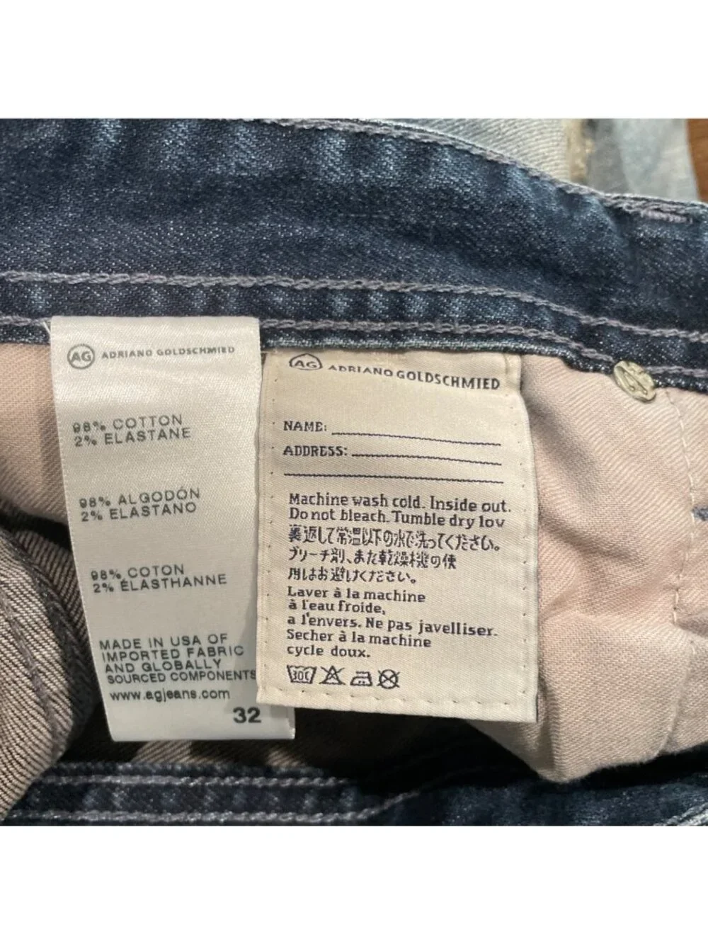 AG Matchbox Slim Straight Jean 32x33 Dark Wash Distressed Faded Stretch Denim
